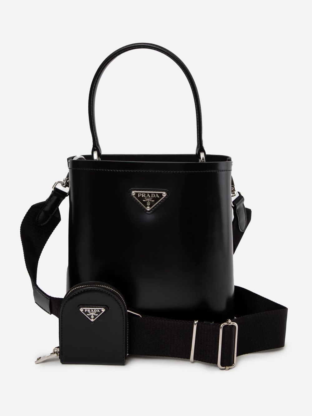 Prada 2021 Black Small Calfskin Panier Bag with Strap